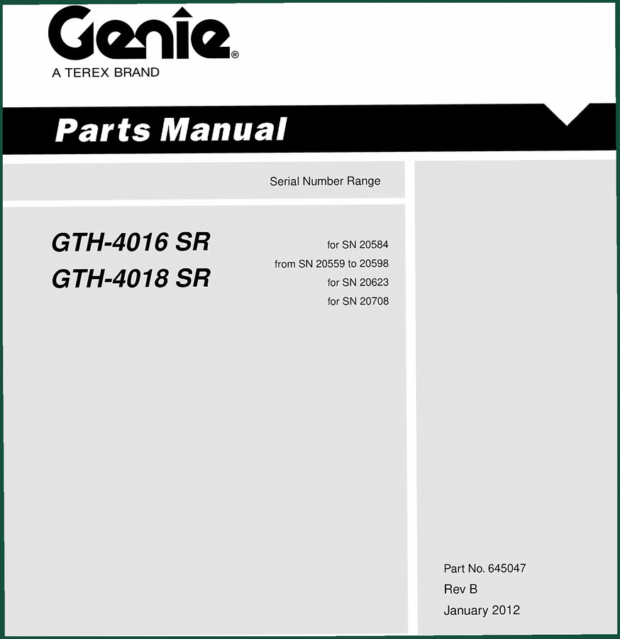 Genie GTH-4016 SR, GTH-4018 SR 2012 Parts Catalog – 266-Page OEM Parts Manual