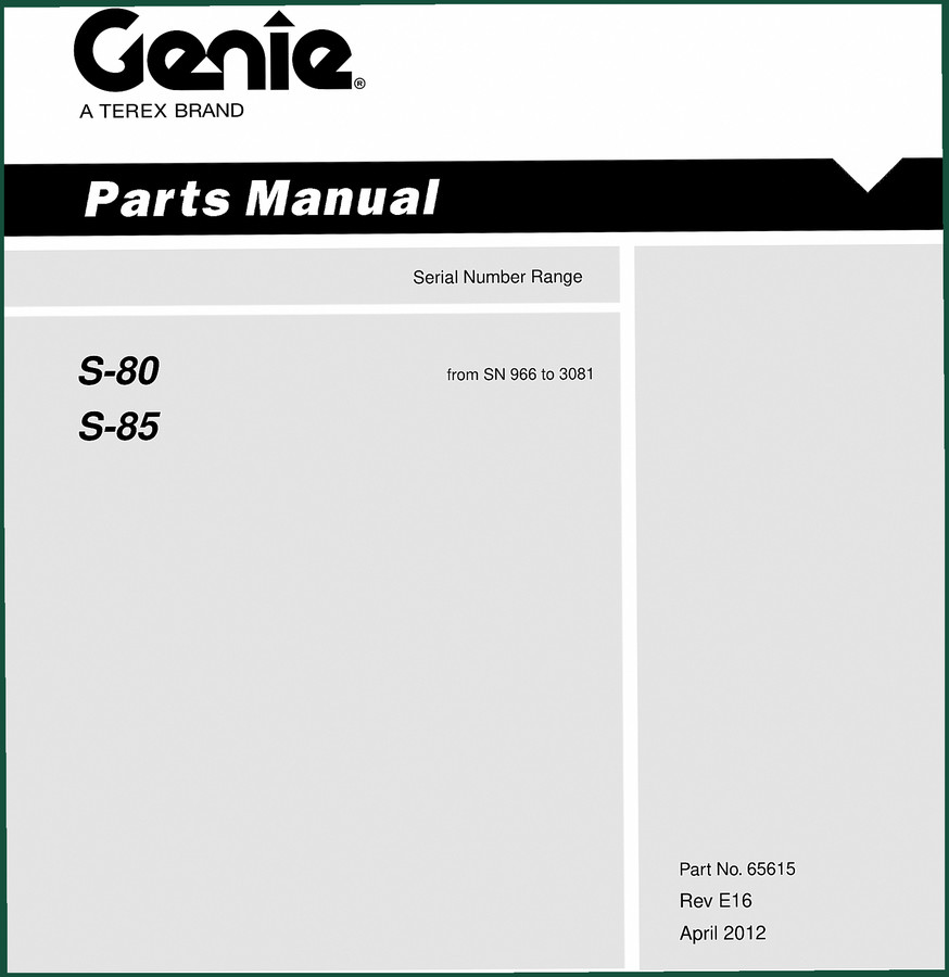 Genie S-80, S-85 2012 Parts Catalog – 158-Page OEM Parts Manual
