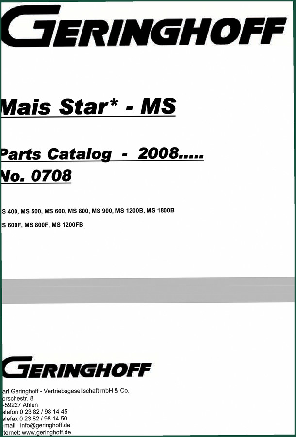 Geringhoff MS 400–MS 900 2008 Parts Catalog – 456 Pages