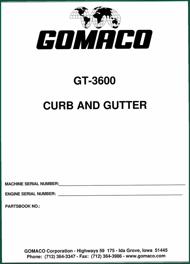 Gomaco GT-3600 Parts Catalog – 500 Pages OEM Parts