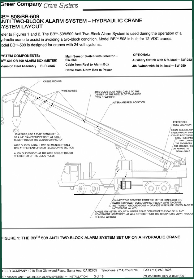 Greer BB-508, BB-509 2000 Installation Manual – Anti Two-Block Alarm System