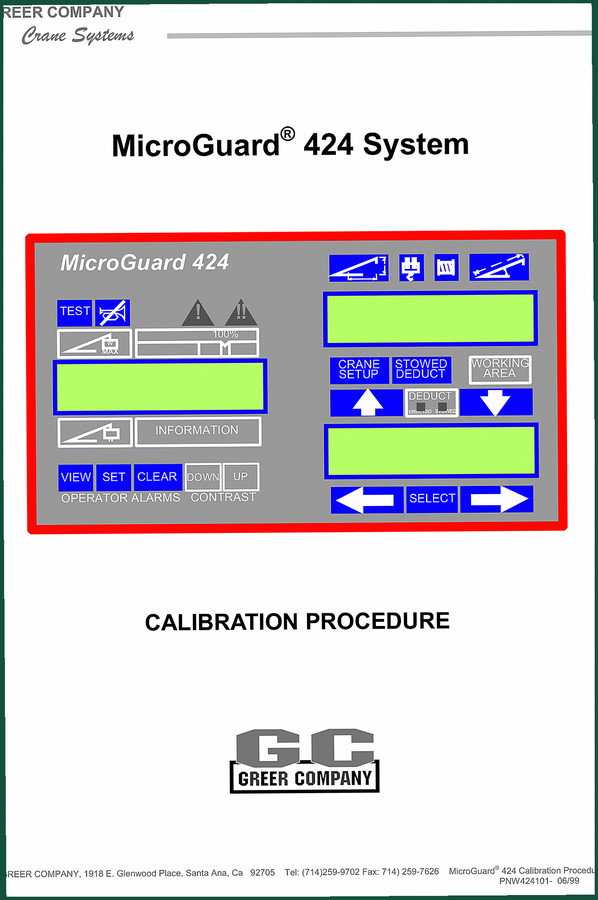 Greer MicroGuard 424 1999 Diagnostics Manual – Factory Calibration Data
