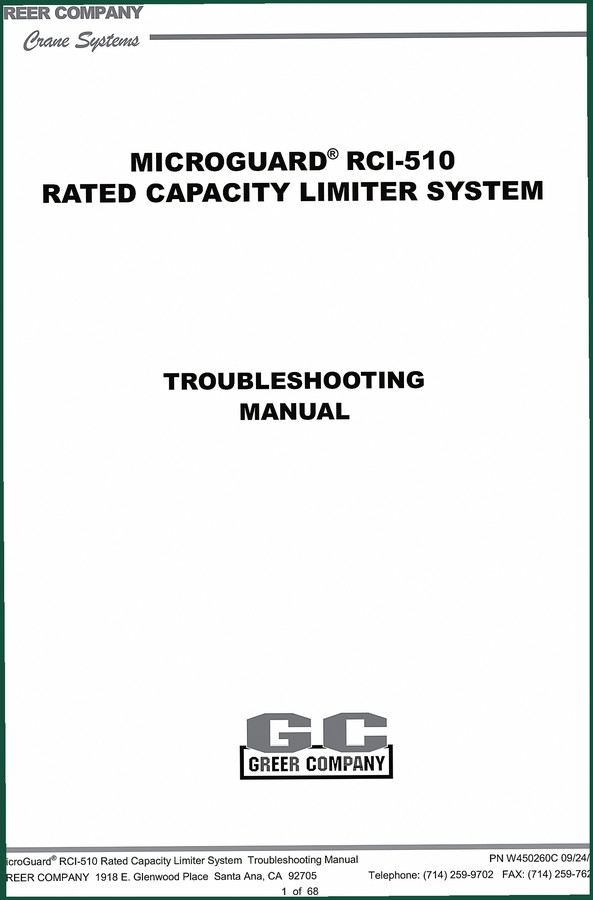 Greer RCI-510 2002 Troubleshooting Manual – OEM Rated Capacity Limiter Diagnostics