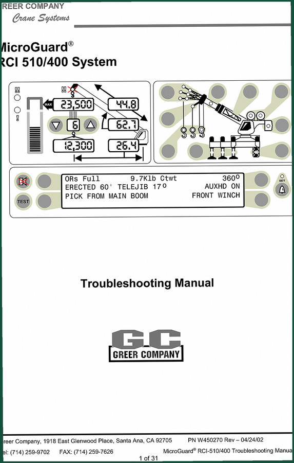 Greer RCI-510/400 2002 Troubleshooting Manual – OEM Diagnostics