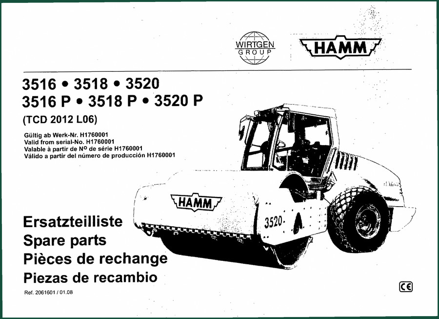 Hamm 3516, 3518, 3520, 3516 P, 3518 P 2012 Parts Catalog OEM 710 Pages