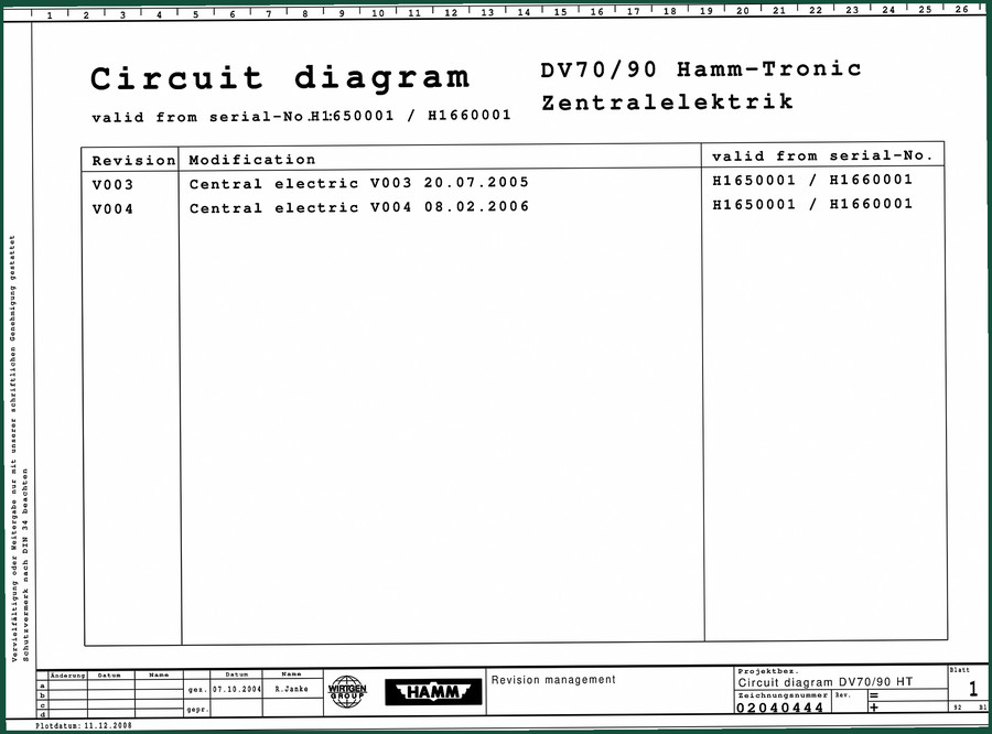 Hamm DV70/90 Wiring Diagram – 92 Pages OEM Schematics for Hamm-Tronic Systems