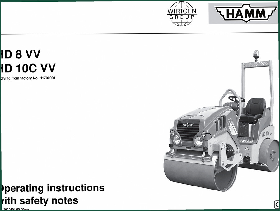 Hamm HD 8 VV, HD 10C VV 2009 Operators Manual – OEM Factory Specs