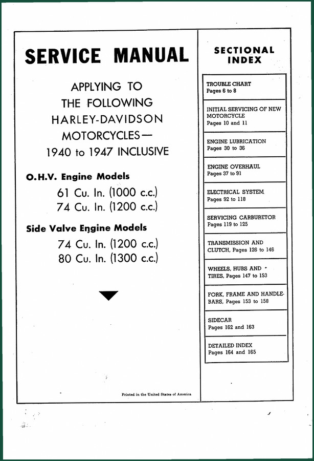 Harley-Davidson 61, 74, 80 Cu. In. Service Manual 1940-1947 PDF