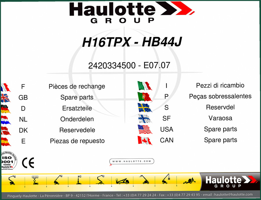 Haulotte H16TPX, HB44J Parts Catalog – 314 Pages OEM Specs