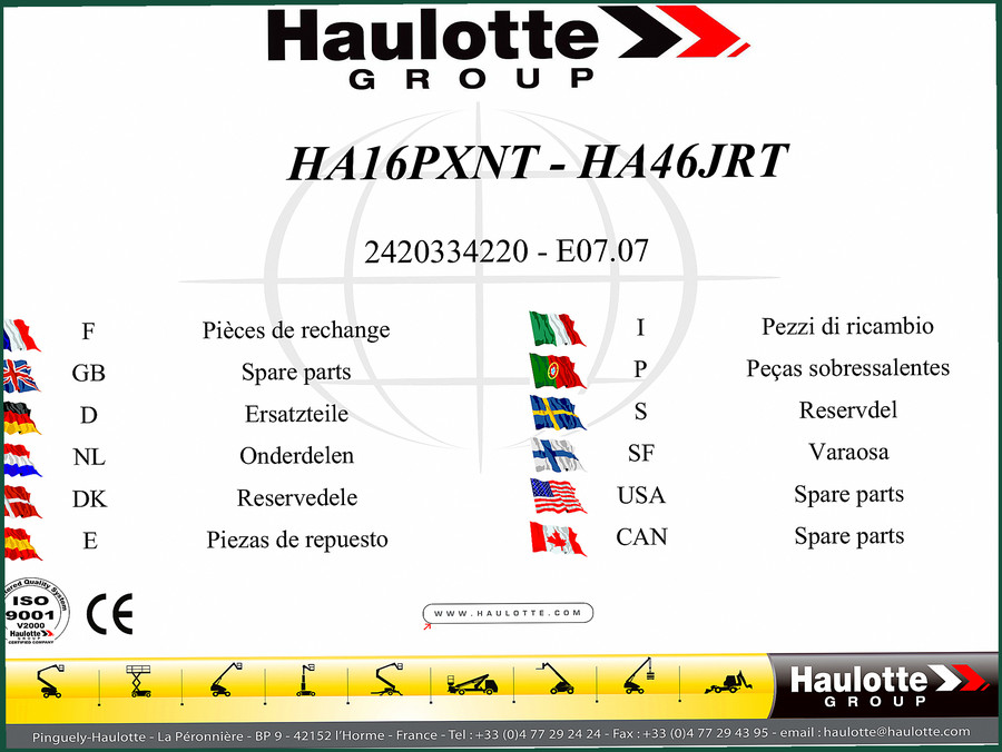 Haulotte HA16PXNT, HA46JRT, HA16NT Parts Catalog – 291 Pages