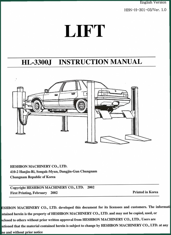 Heshbon Machinery HL-2500E, HL-26K, HL-31X, HL-3000N, HL-41G 2002 User Manual