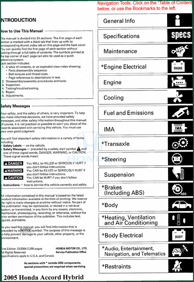 Honda Accord Hybrid 2005 Service Manual – Factory Specs for IMA System