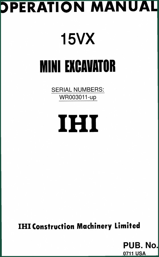 Ihimer 15VX 2011 Operators Manual – OEM Mini Excavator Safety & Maintenance
