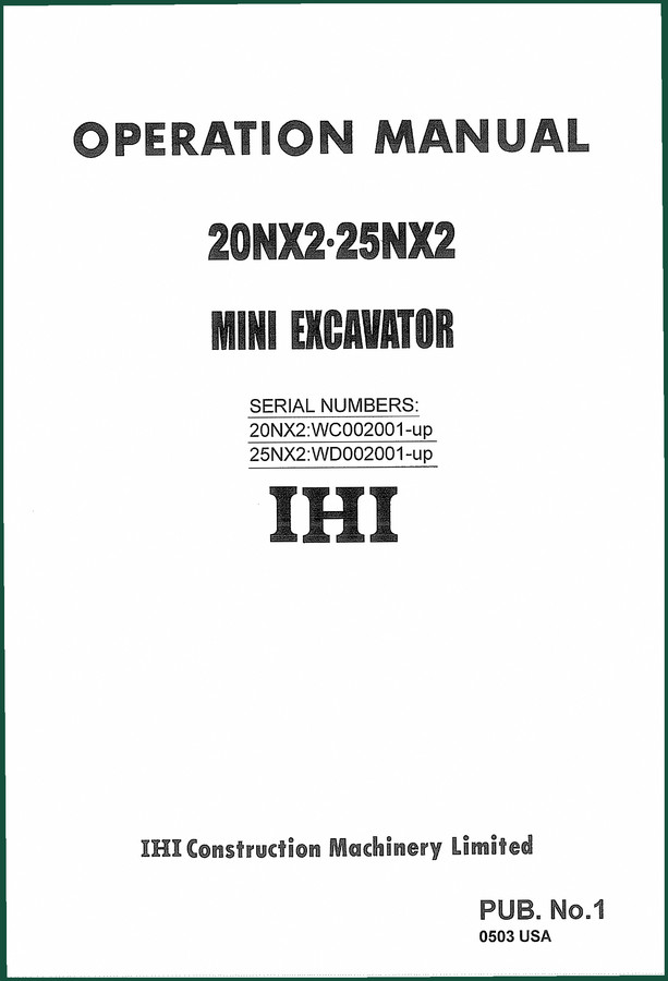 Ihimer 20NX2, 25NX2 Operators Manual – OEM Mini Excavator Specs