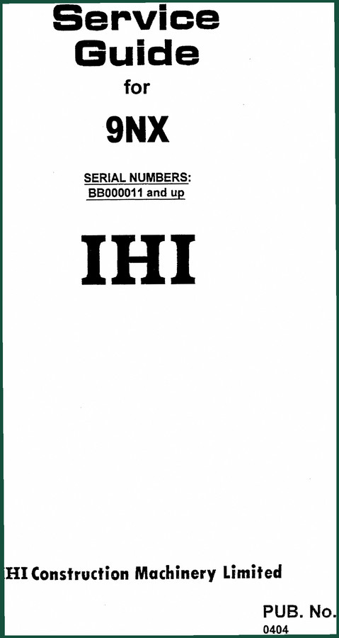 Ihimer 9NX Service Manual – OEM Factory Specs for Mini Excavator Repair