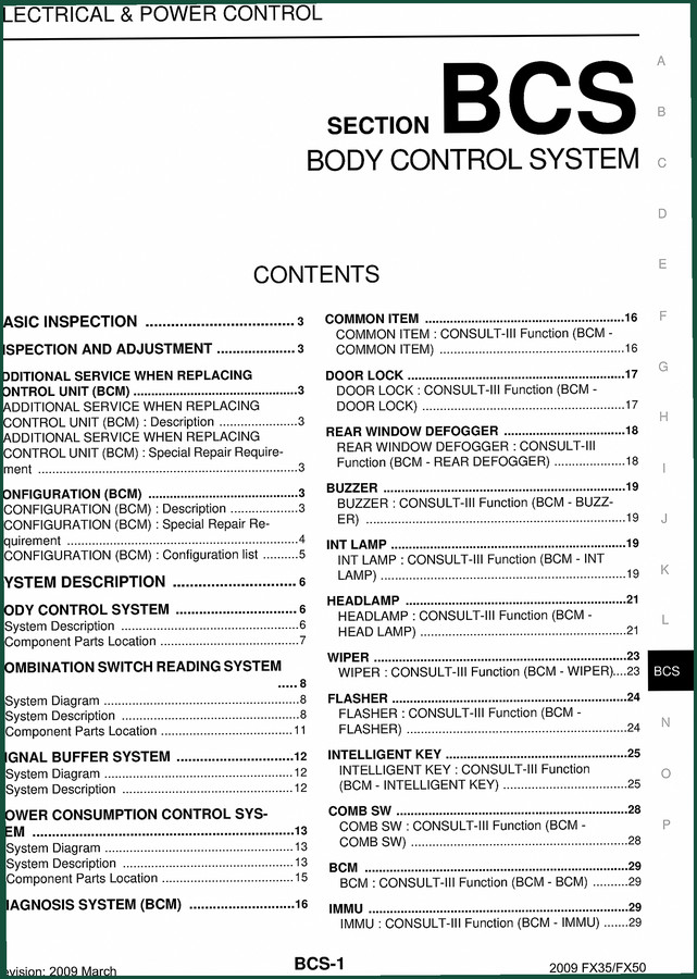 Infinity FX35, FX50 2009 Technical Manual – BCS & Electrical Diagnostics
