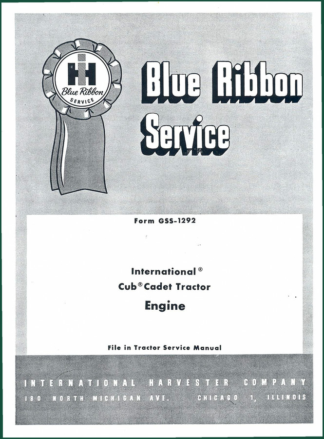 International Harvester Cub Cadet Tractor Service Manual – OEM Factory Specs