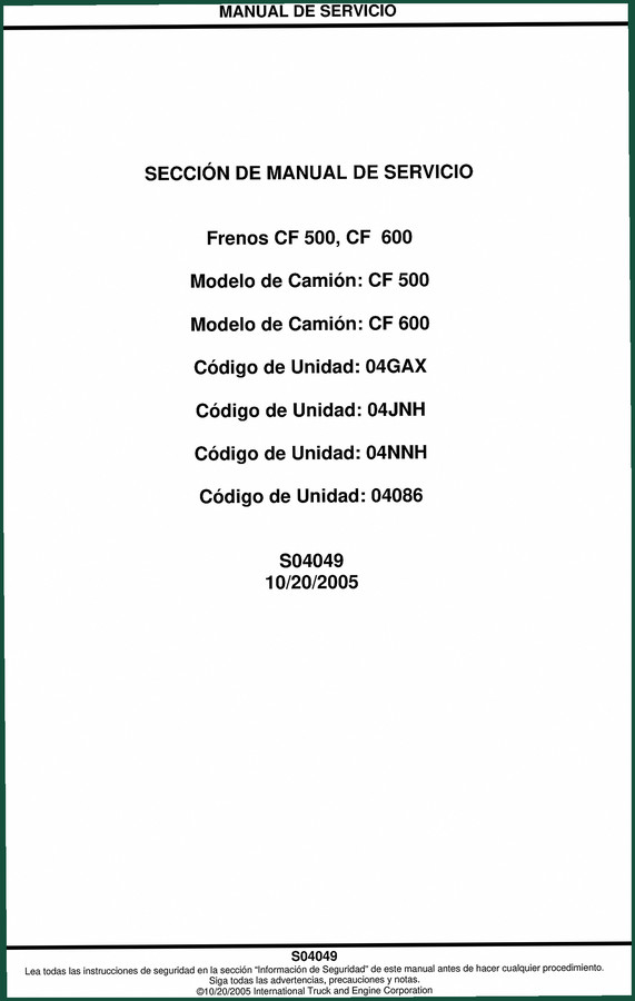 International Truck And Engine CF 500, CF 600 2005 Service Manual - 77 Pages