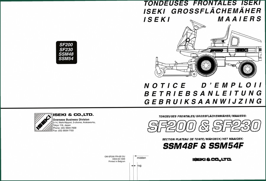 Iseki SSM48, SF200, SF230, SSM54 Operators Manual – 235 Pages of Factory Specs