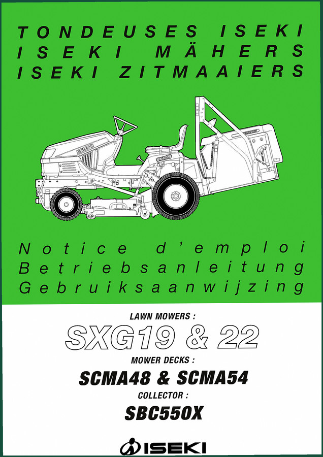 Iseki SXG19, SXG22, SCMA48, SCMA54, SBC550X Operators Manual – Factory PDF