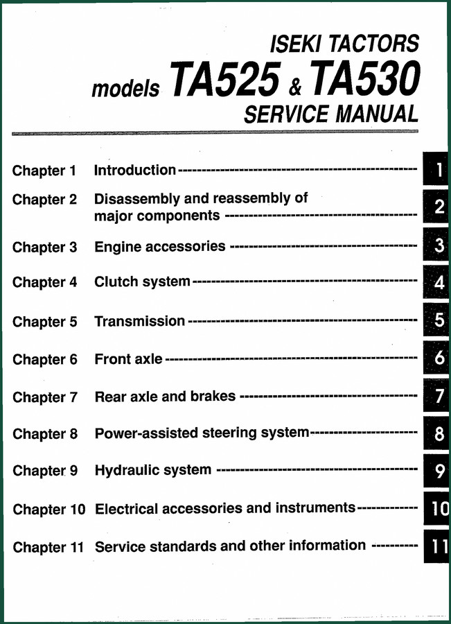 Iseki TA525 TA530 Service Manual 254 Pages OEM Specs