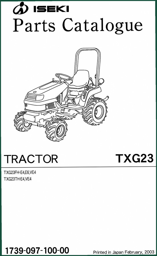 Iseki TXG23, TXG23FH, TXG23TH, TXG23E 2003 Parts Catalog — 222 Pages