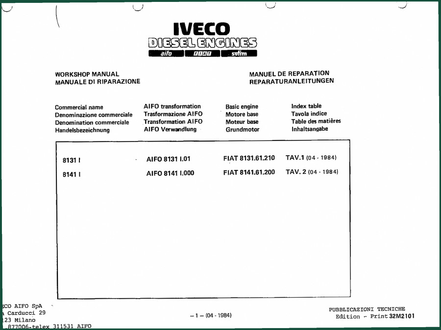 Iveco 8131 I, 8141 I 1984 Workshop Manual – Factory Specs