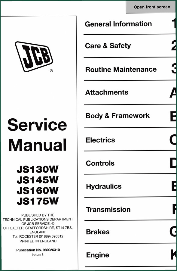 JCB JS160W, JS130W, JS145W, JS175W Service Manual – Factory Specs