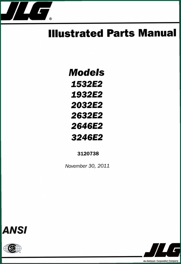 JLG 1532E2 1932E2 2032E2 2632E2 2646E2 2011 Parts Catalog OEM