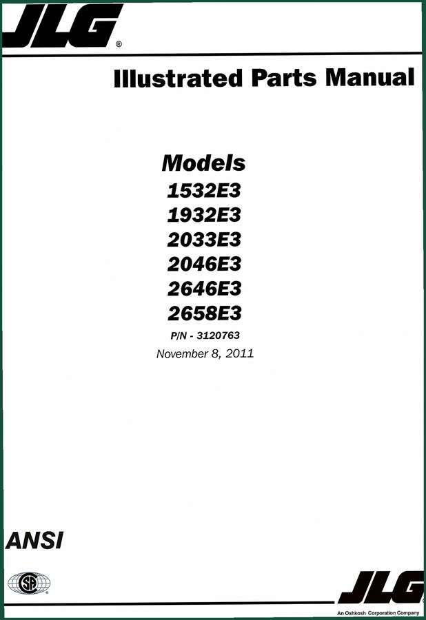 JLG 1532E3, 1932E3, 2033E3, 2046E3, 2646E3 2011 Parts Catalog – 220 Pages