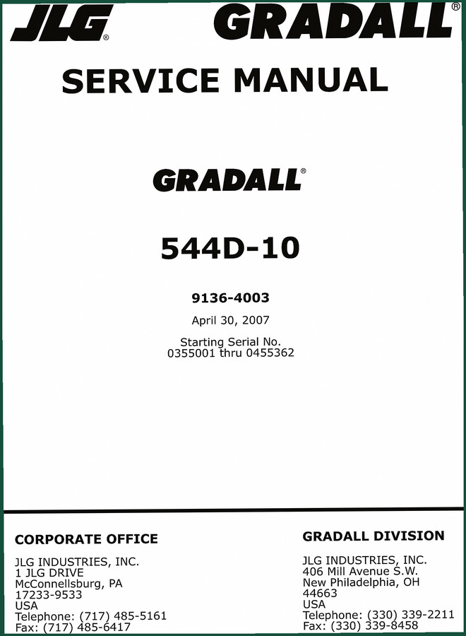 JLG 544D-10 2007 Service Manual – OEM Factory Specifications