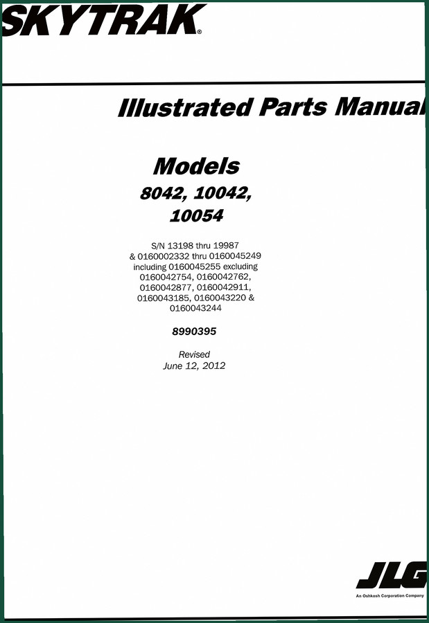 JLG 8042, 10042, 10054 2012 Parts Catalog – 590 Pages OEM