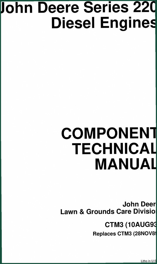 John Deere 220 1993 Technical Manual – 718 Pages OEM Engine Service