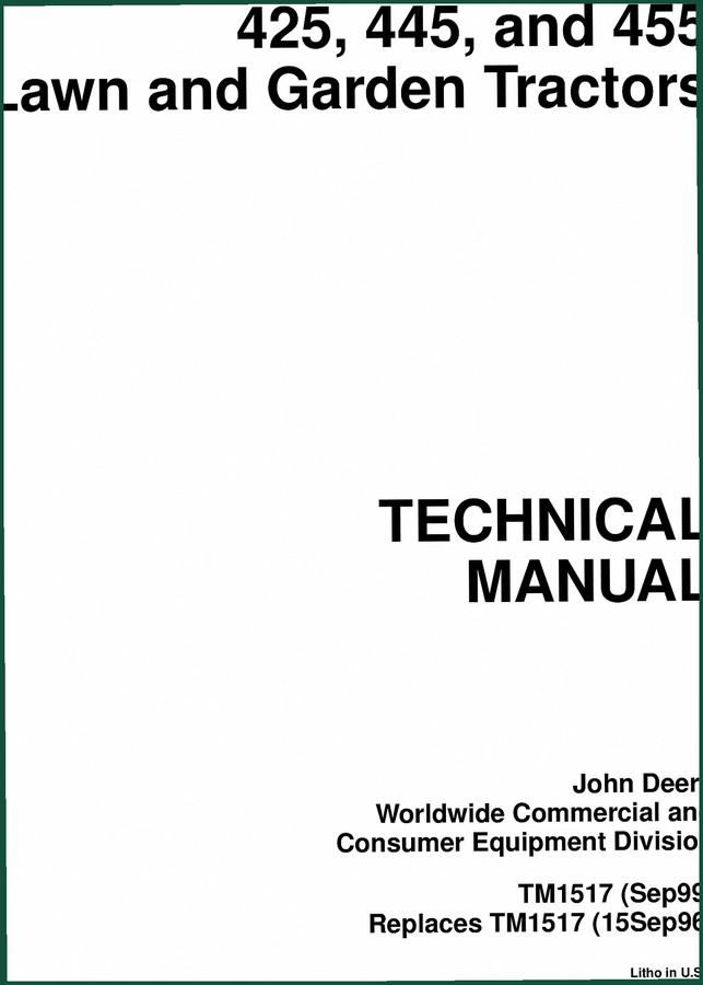 John Deere 425, 445, 455 1999 Technical Manual – 951 Pages