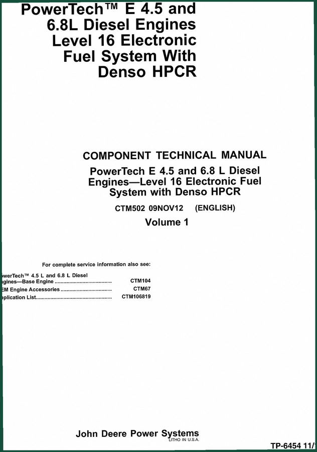 John Deere E 4.5, E 6.8 2012 Technical Manual: OEM Specs & Diagnostics