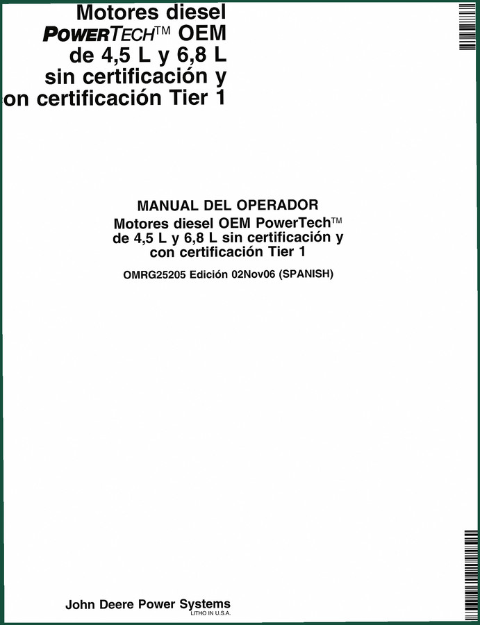 John Deere Power Systems 4045, 6068 2006 User Manual – OEM Operator Doc