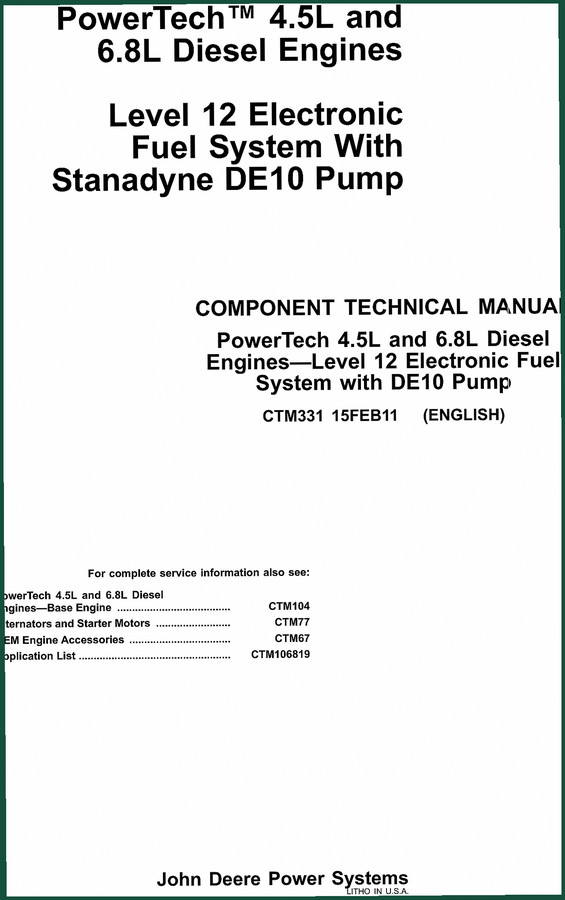 John Deere Power Systems 4.5L, 6.8L 2011 Technical Manual – OEM Specs