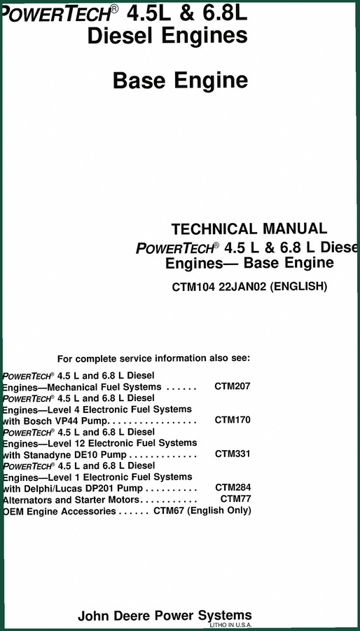 John Deere Powertech 4.5L, Powertech 6.8L 2002 Technical Manual