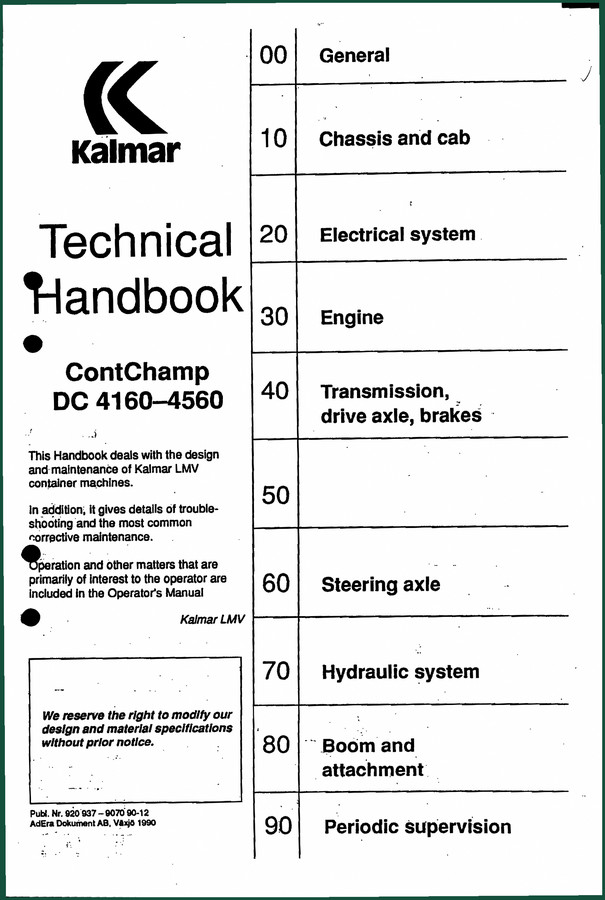 Kalmar DC 4160 4560 1990 Technical Manual – 278 Pages