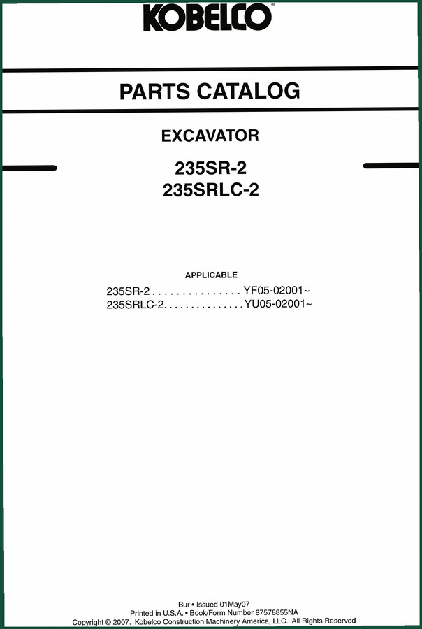 New Holland Kobelco 235SR-2, 235SRLC-2 2007 Parts Catalog