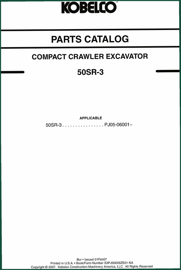FIAT Kobelco 50SR-3 2007 Parts Catalog – 614 Pages of Factory Specs