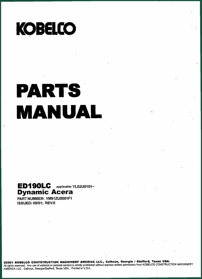 FIAT Kobelco ED190LC 2001 Parts Catalog – 546 Pages