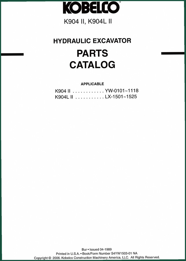 FIAT Kobelco K904 II, K904L II 1989 Parts Catalog – 298 Pages
