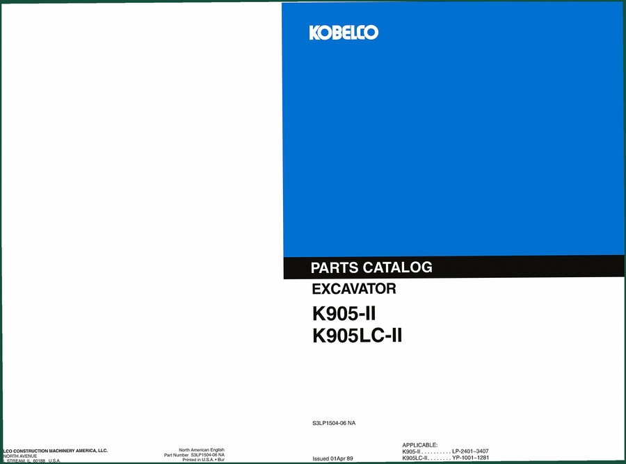 FIAT Kobelco K905LC-II, K905-II 1989 Parts Catalog – 521 Pages