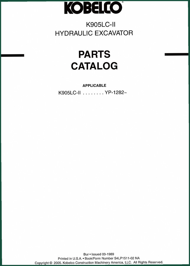 FIAT Kobelco K905LC-II 2005 Parts Catalog – 316 Pages