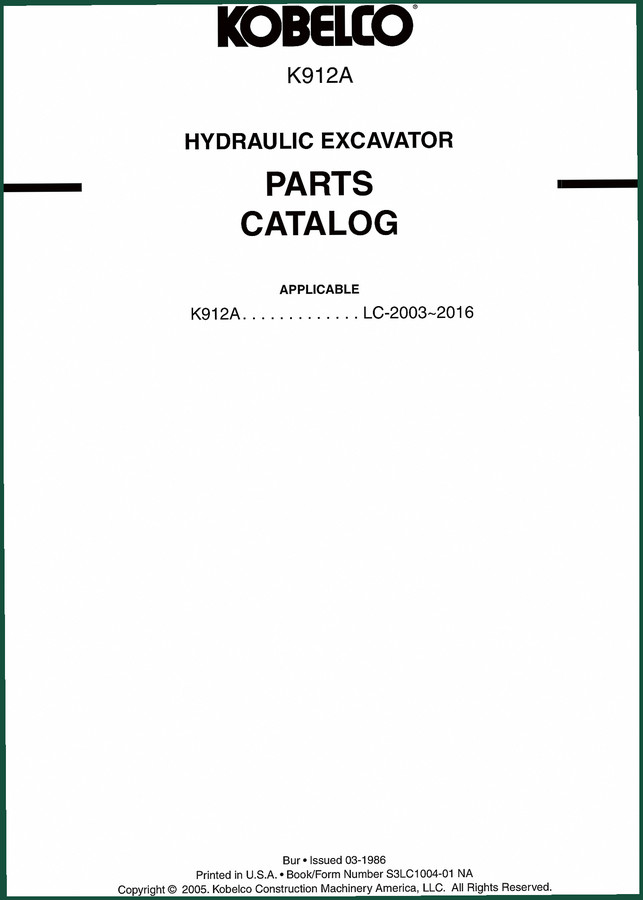 FIAT Kobelco K912A 2005 Parts Catalog – 252 Pages OEM