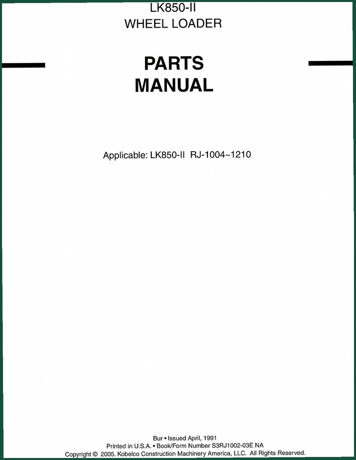 FIAT Kobelco LK850-II 1991 Parts Catalog – 456 Pages Official OEM