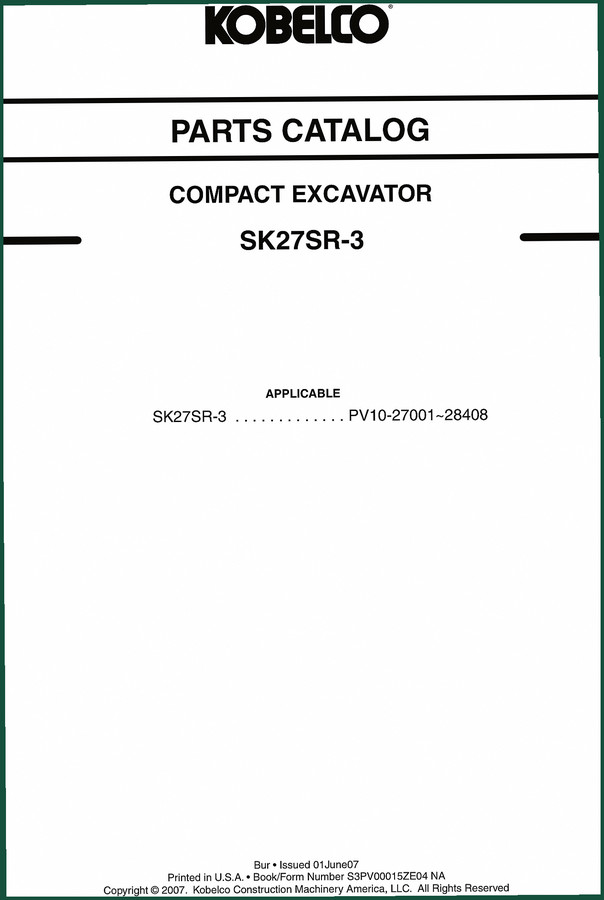 FIAT Kobelco SK27SR-3 2007 Parts Catalog – 572 Pages OEM