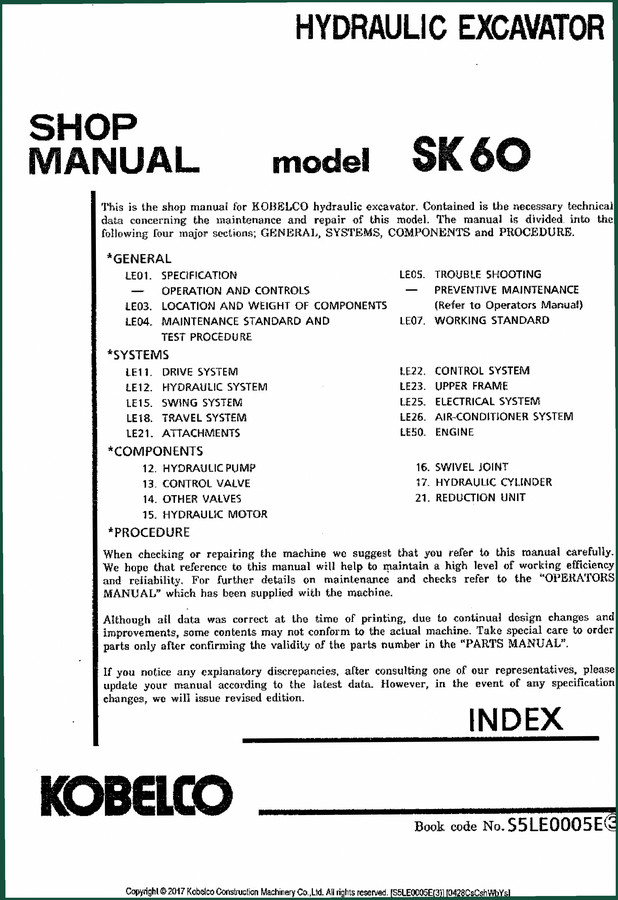 New Holland Kobelco SK100, SK120, SK120LCV, SK200LCV, SK220LCV 1996 Service Manual