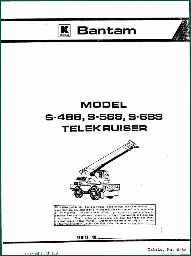 Koehring Bantam S488, S588, S688 Parts Catalog – 229 Pages